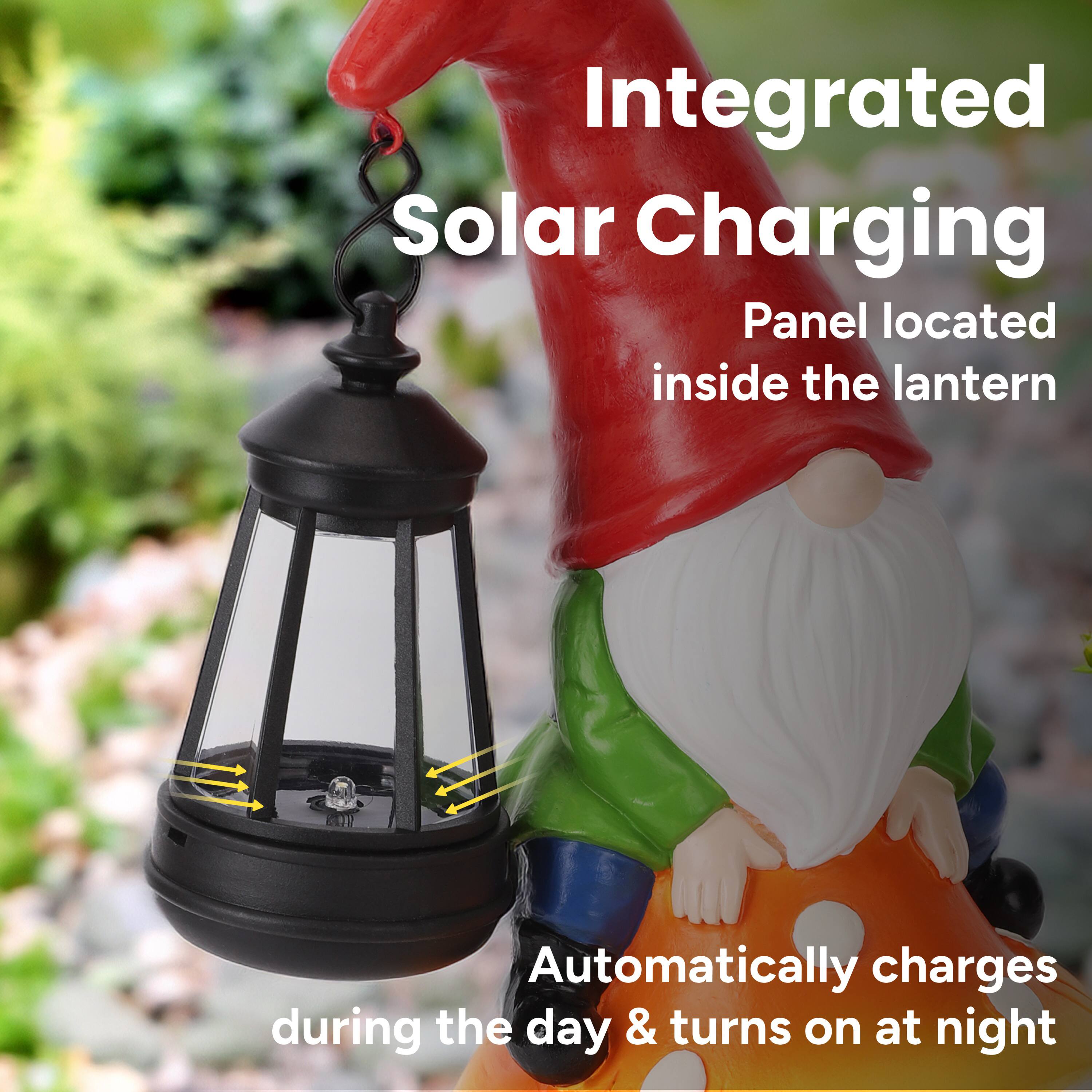 Integrated Solar Charging Panel located inside the lantern. Automatically charges during the day & turns on at night.