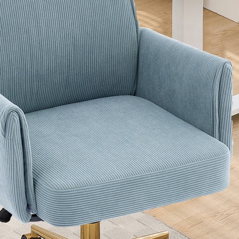 Alt View 4. HTUTWOO - Ergonomic Mid-Back Liftable Office Chair, Golden Metal Base, Memory Foam Cushion | for Home Office, Study, Work - Blue.