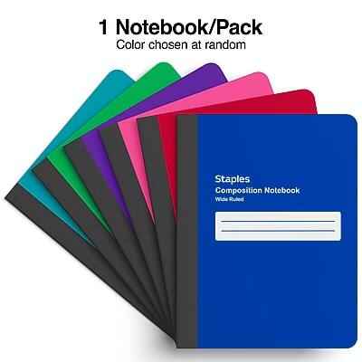 1 Notebook/Pack  
Color chosen at random  

Staples  
Composition Notebook  
Wide Ruled