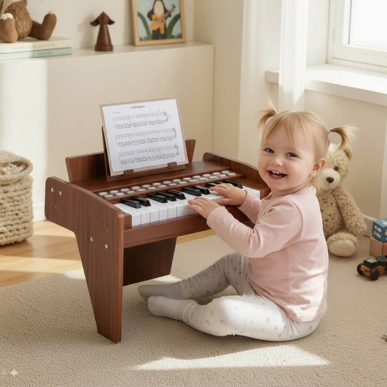 Alt View 1. Costway - Costway 25 Keys Digital Piano with Music Stand,Teaching Mode,Lighted Keys, Adjustable Speed - Brown.