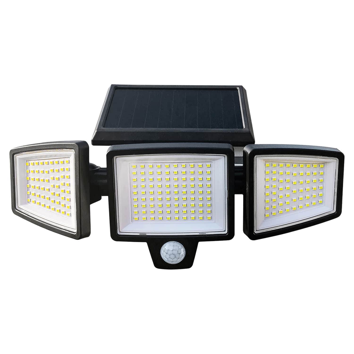 Insert Toolless Products - Easy-Install 1000-Lumen Gutter-Mount Triple-Head Solar Security Flood Light - Black