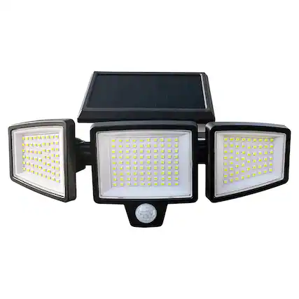 Front. Insert Toolless Products - Easy-Install 1000-Lumen Gutter-Mount Triple-Head Solar Security Flood Light - Black.
