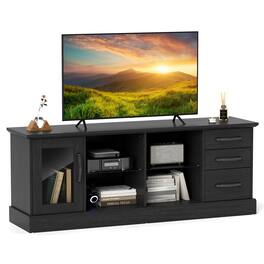 Gymax - 63'' Media Console Table w/ 3 Drawers 2 Glass Shelves Cable Holes for Living Room - Black