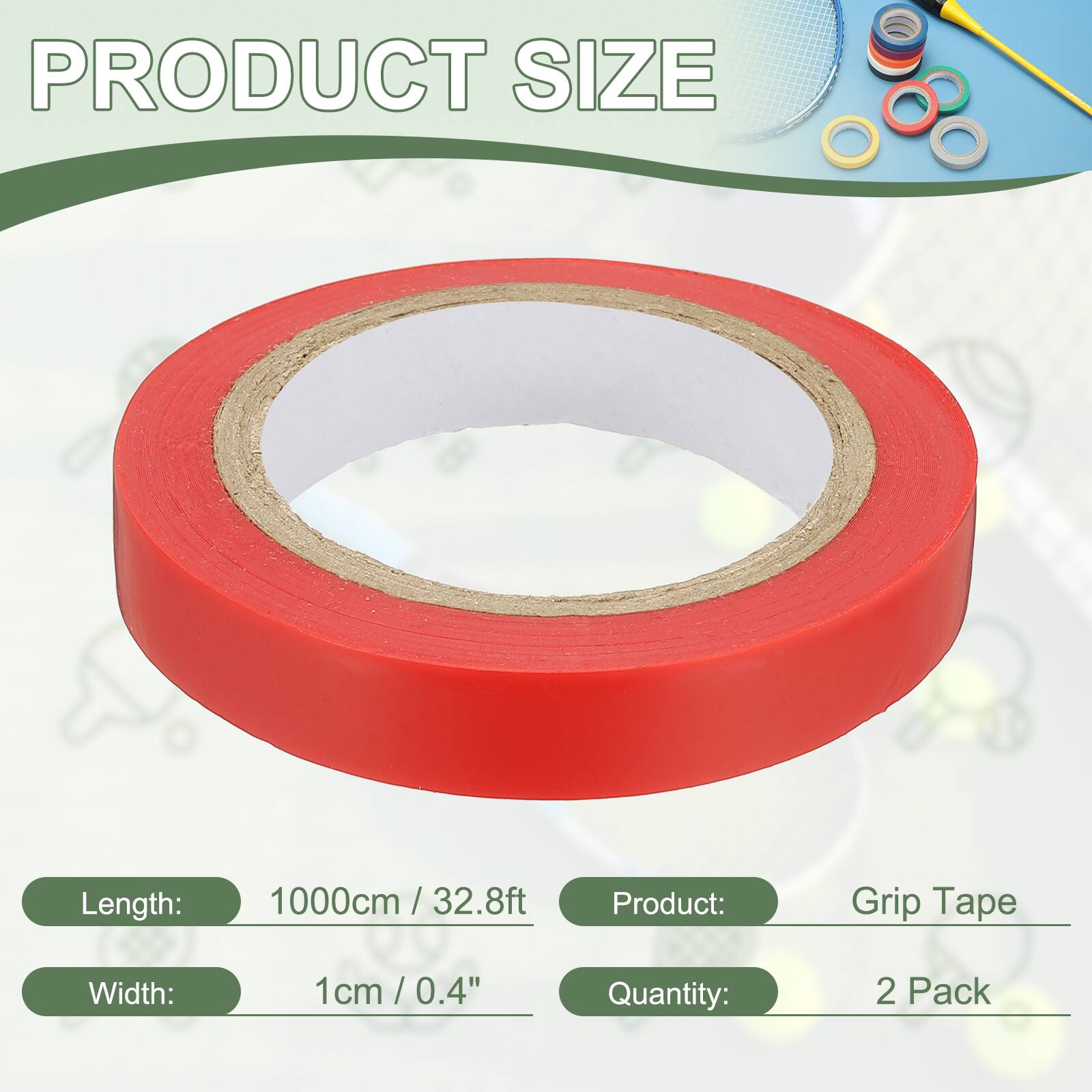 PRODUCT SIZE

Length: 1000cm / 32.8ft  
Width: 1cm / 0.4"  
Product: Grip Tape  
Quantity: 2 Pack