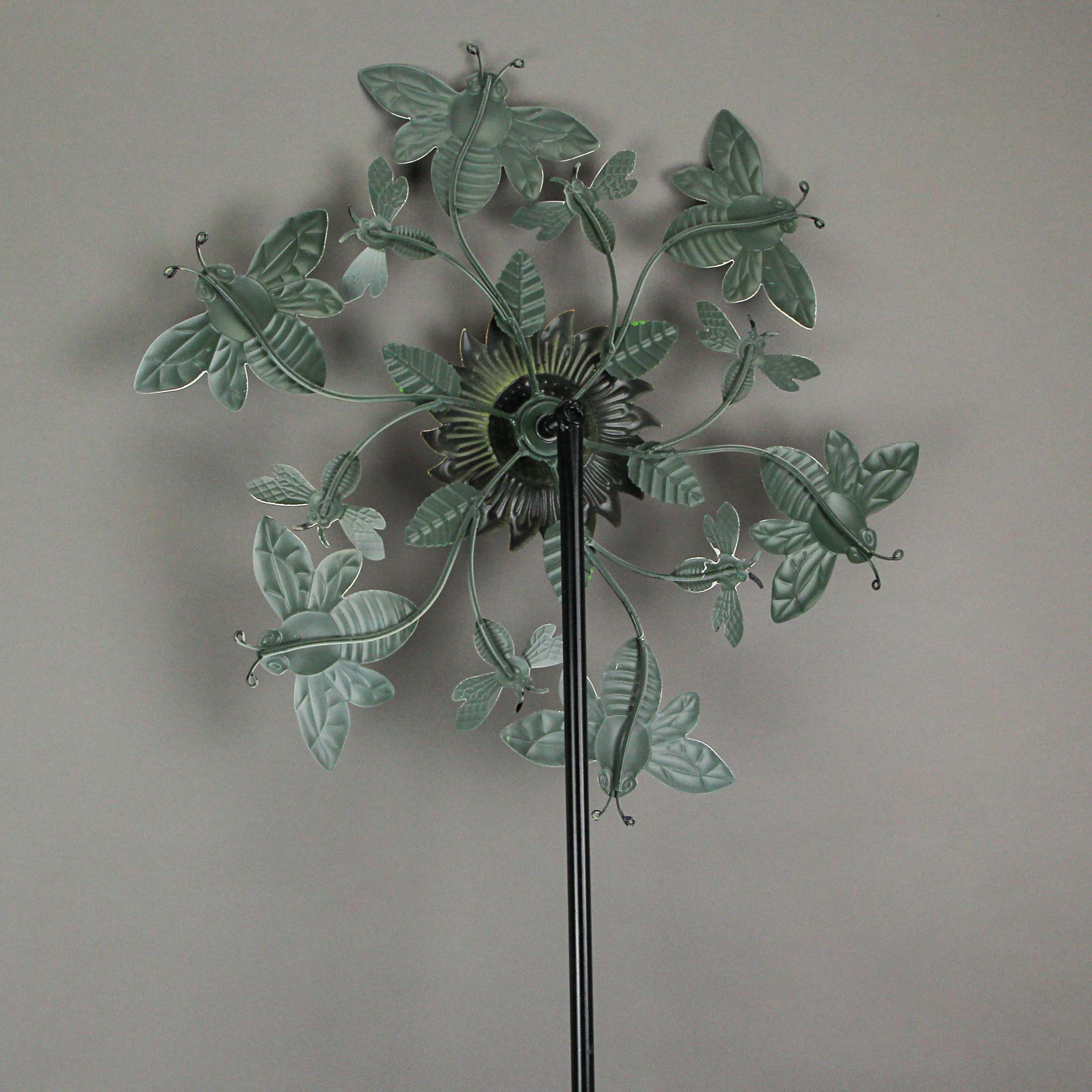 Alt View 2. Direct International - Yellow and Black Honeybee and Flower Garden Twirler Wind Spinner Stake 72 Inch - Multicolored.