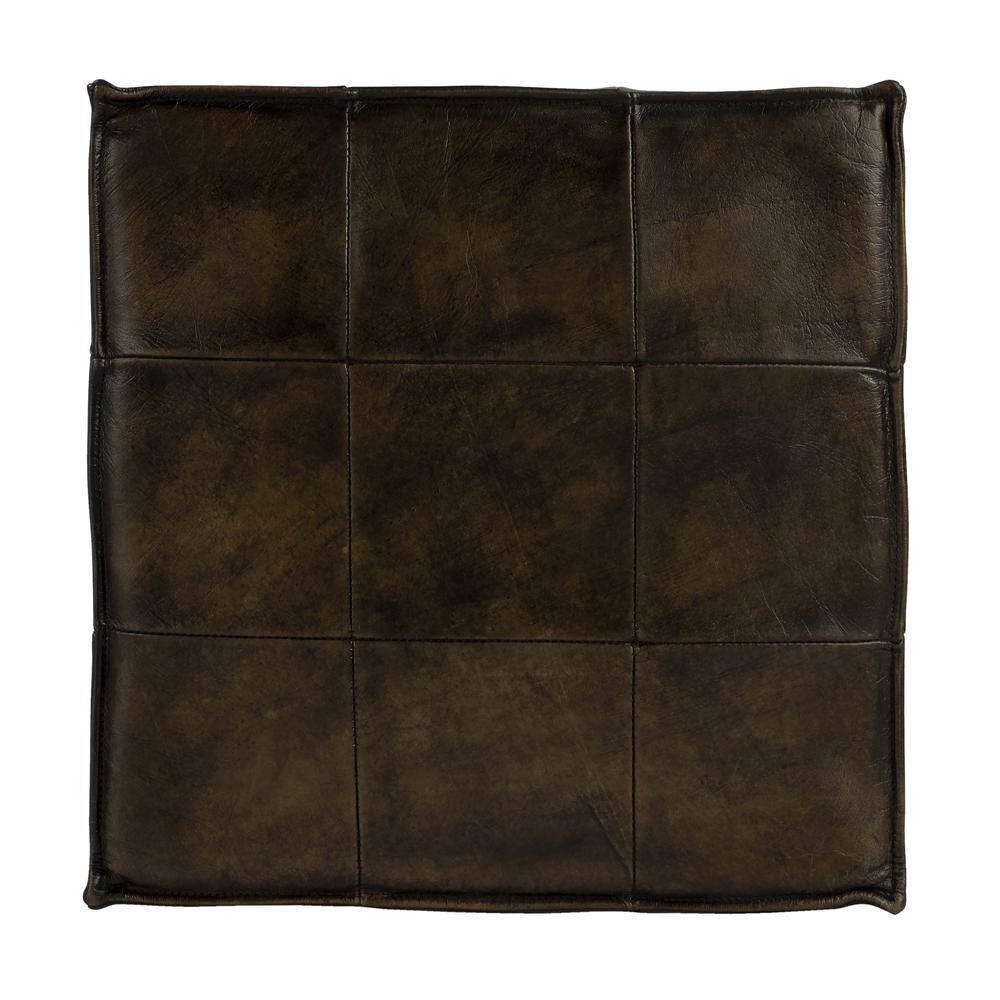 Angle. Butler Specialty - Leon Leather Cube Ottoman - Dark Brown.