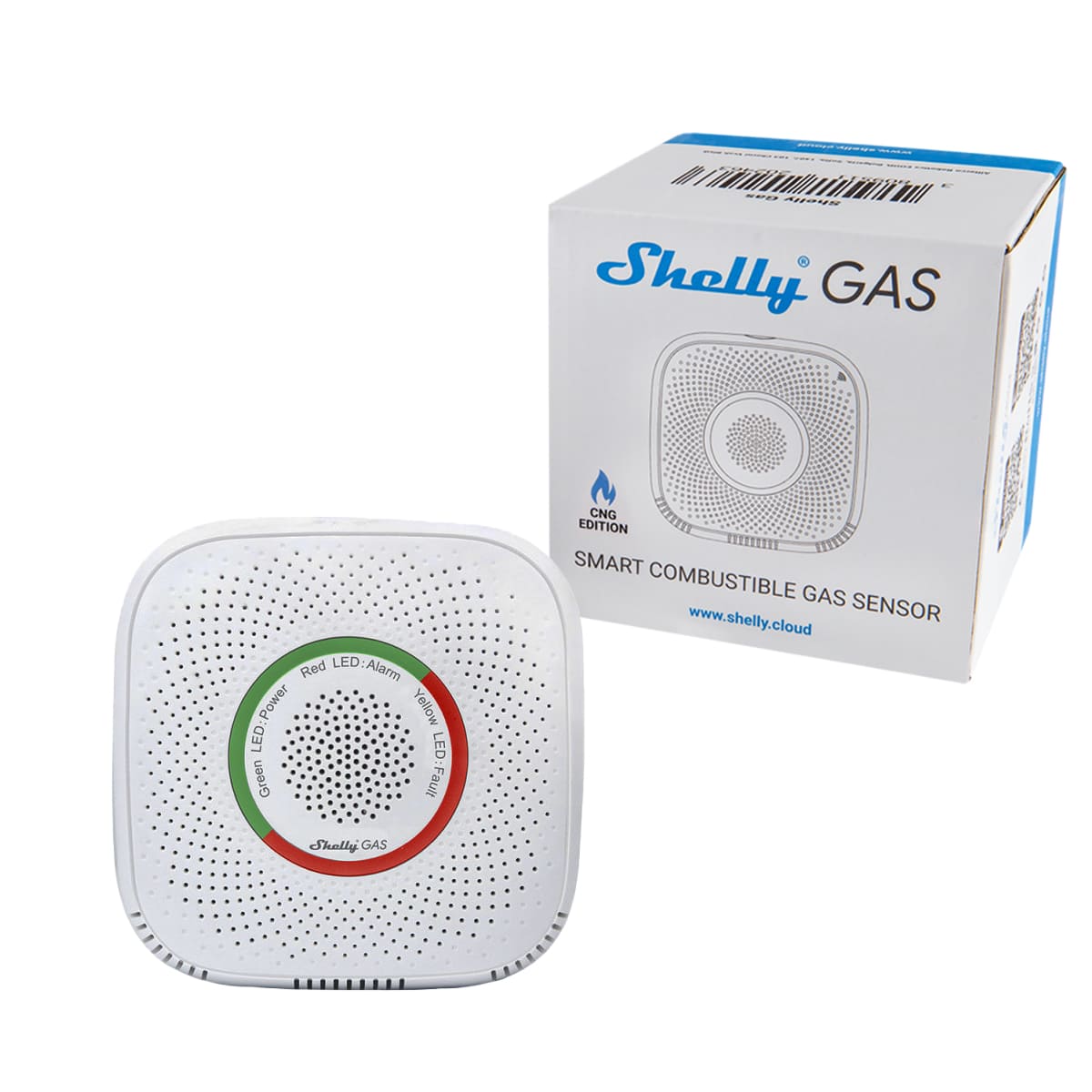 Shelly - Gas CNG, Wi-Fi Operated Certified Smart Gas Sensor with Sound and Light Alarm - White