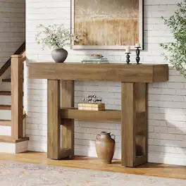 Tribesigns - Console Table with Storage Shelves, Adjustable Feet and Space-Saving Design for Entryway and Hallway - Light Brown