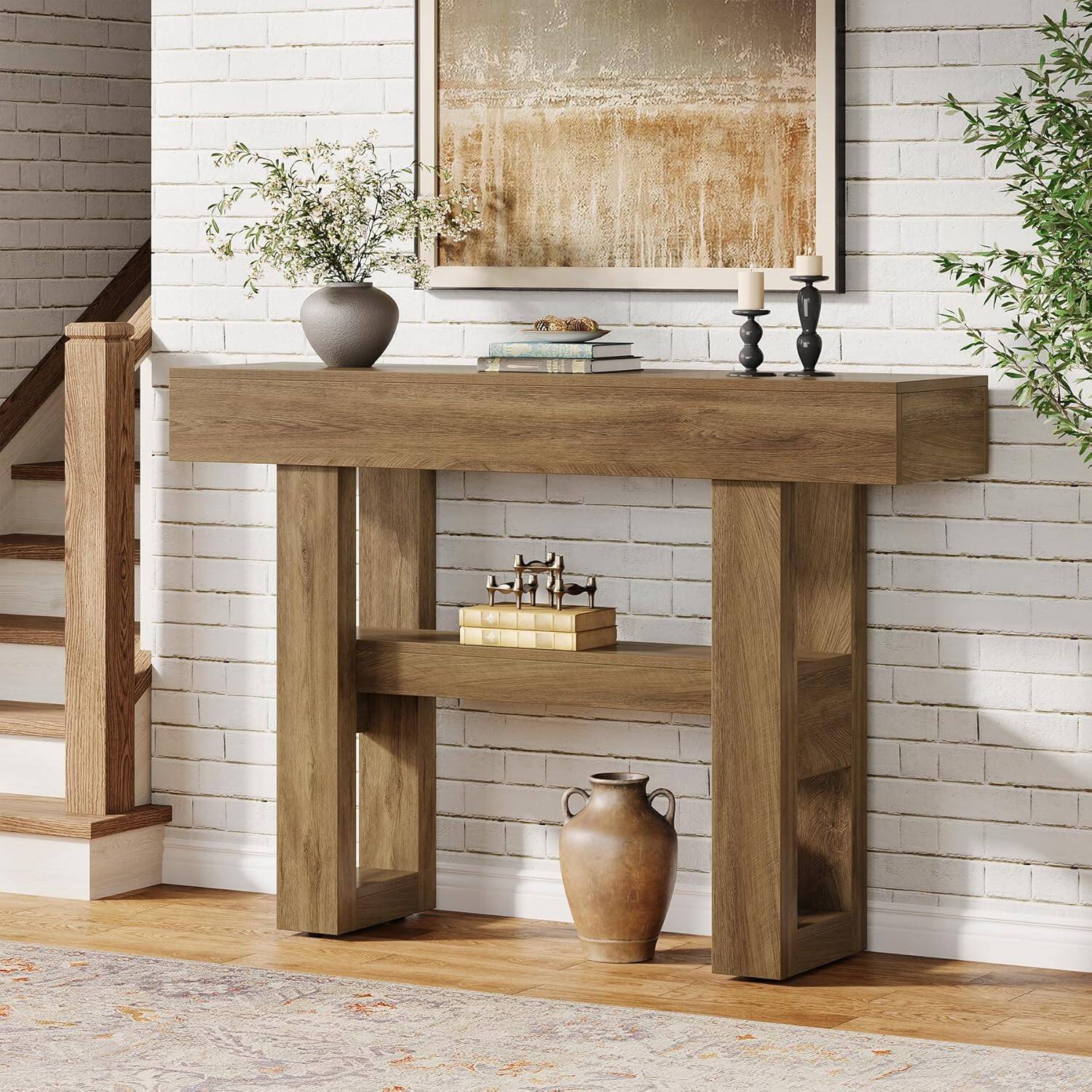 Tribesigns Console Table with Storage Shelves, Adjustable Feet and ...