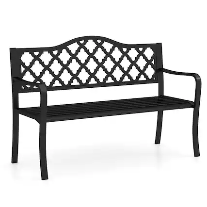 Front. Costway - Costway 50.5" Patio Bench Slatted Metal Garden Bench for 2-3 People Park-Style Loveseat - Black.
