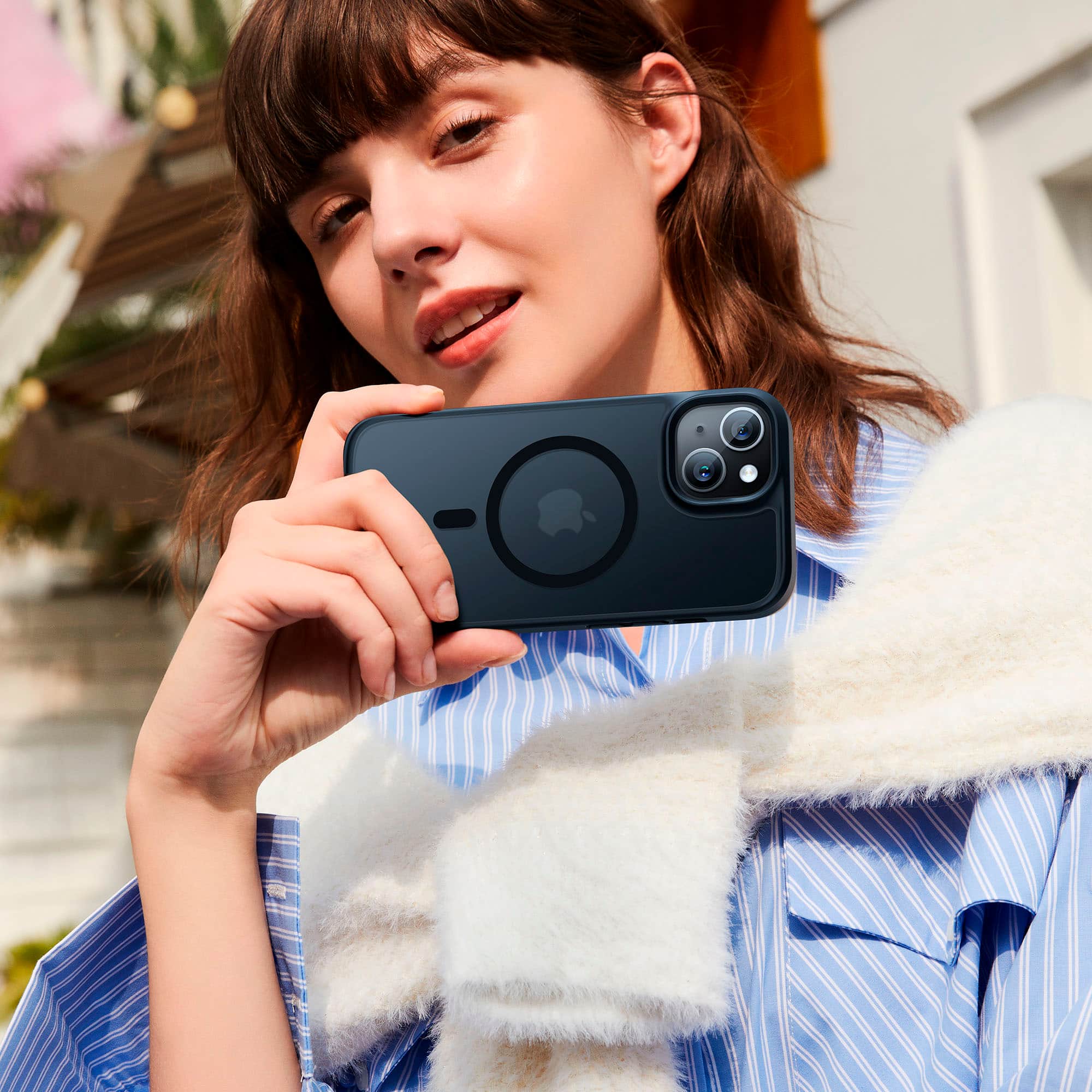 Alt View 3. TORRAS - Guardian Magnetic Military Grade Drop Tested & Compatible MagSafe slim Frosted Case designed for Apple iPhone 15 - Black.