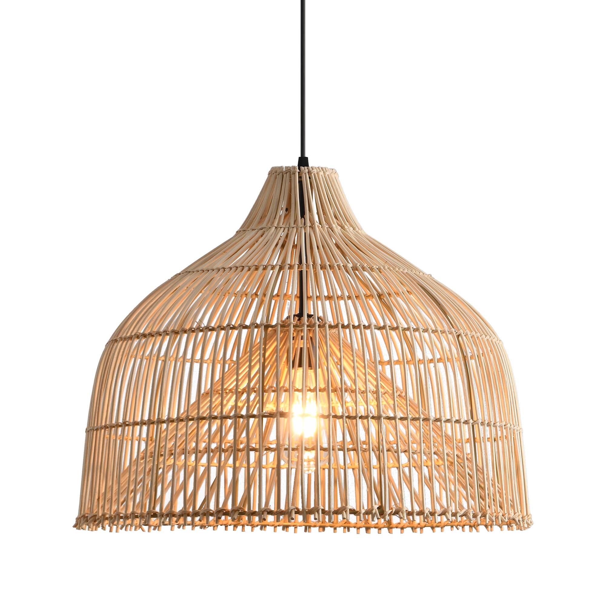 Alt View 5. Parrot Uncle - 1-Light Boho Brown Rattan Hand-Woven Cloche Hanging Basket Pendant Light - Brown.