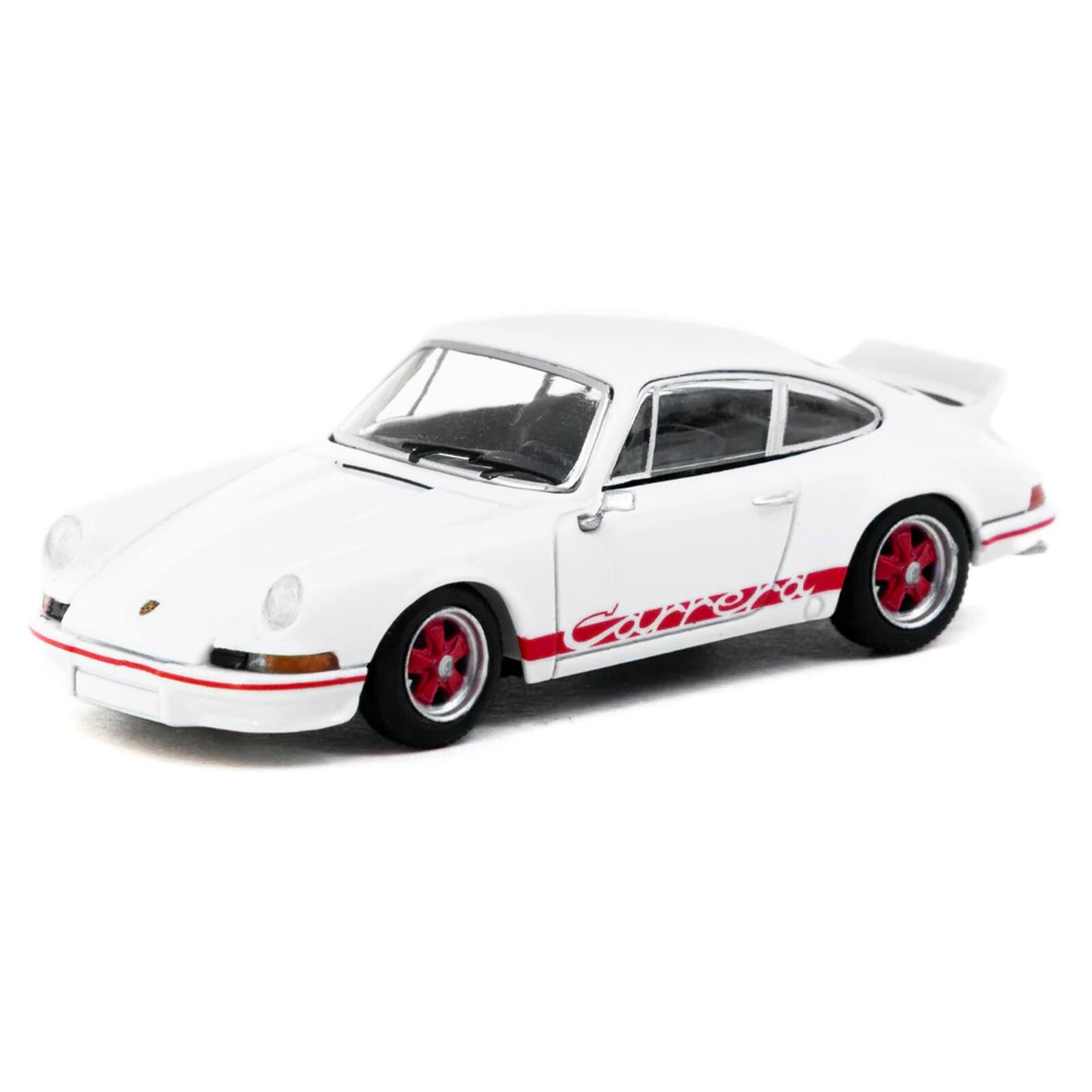 Alt View 1. Schuco - Porsche 911 Carrera RS 2.7 Lightweight White with Red Stripes "Collab64" Series 1/64 Model Car by Schuco & Tarmac Works.