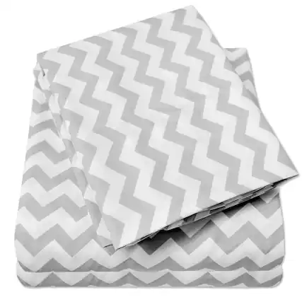 Front. Sweet Home Collection - Chevron 4 Piece Printed Sheet Set, Double Brushed Microfiber, King - Gray.