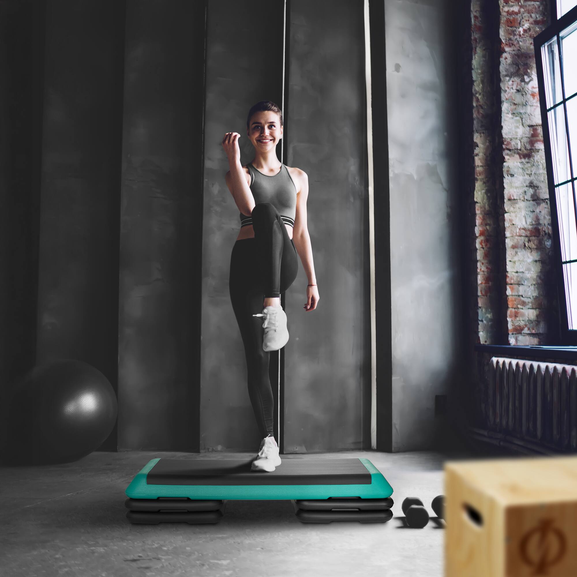 Alt View 5. Philosophy Gym - Aerobic Exercise Adjustable Step Platform Health Club Size w/ 4 Risers - Green.