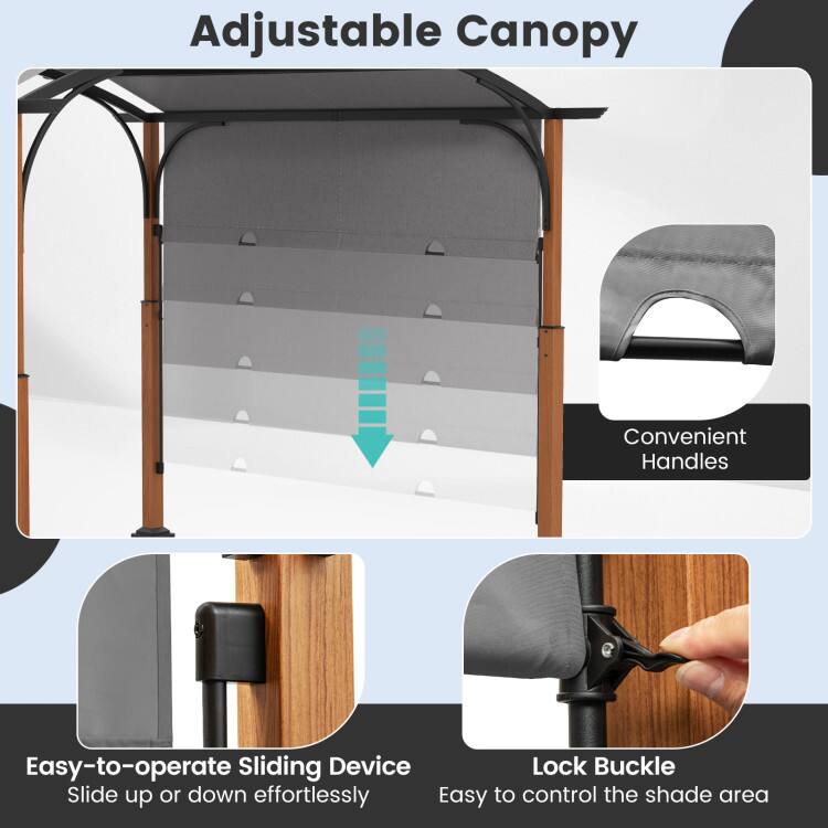 Adjustable Canopy  
Convenient Handles  
Easy-to-operate Sliding Device  
Lock Buckle  
Slide up or down effortlessly  
Easy to control the shade area