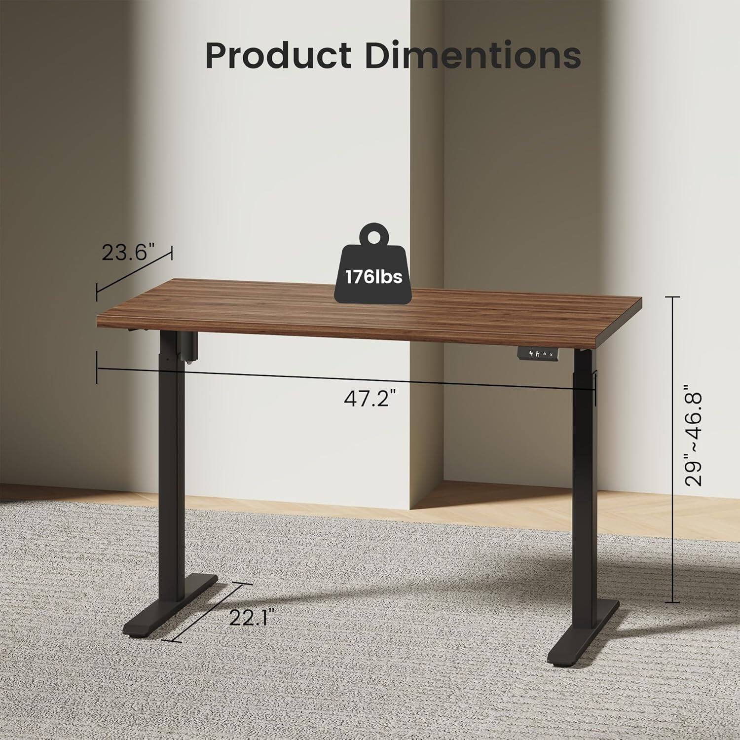 Product Dimensions: 23.6" x 47.2" x 22.1"  
Weight Capacity: 176 lbs  
Height Range: 29" - 46.8"