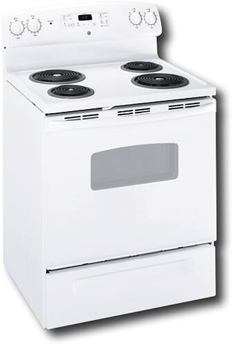Angle Standard. GE - 30" Self-Cleaning Freestanding Electric Range - White-on-White.