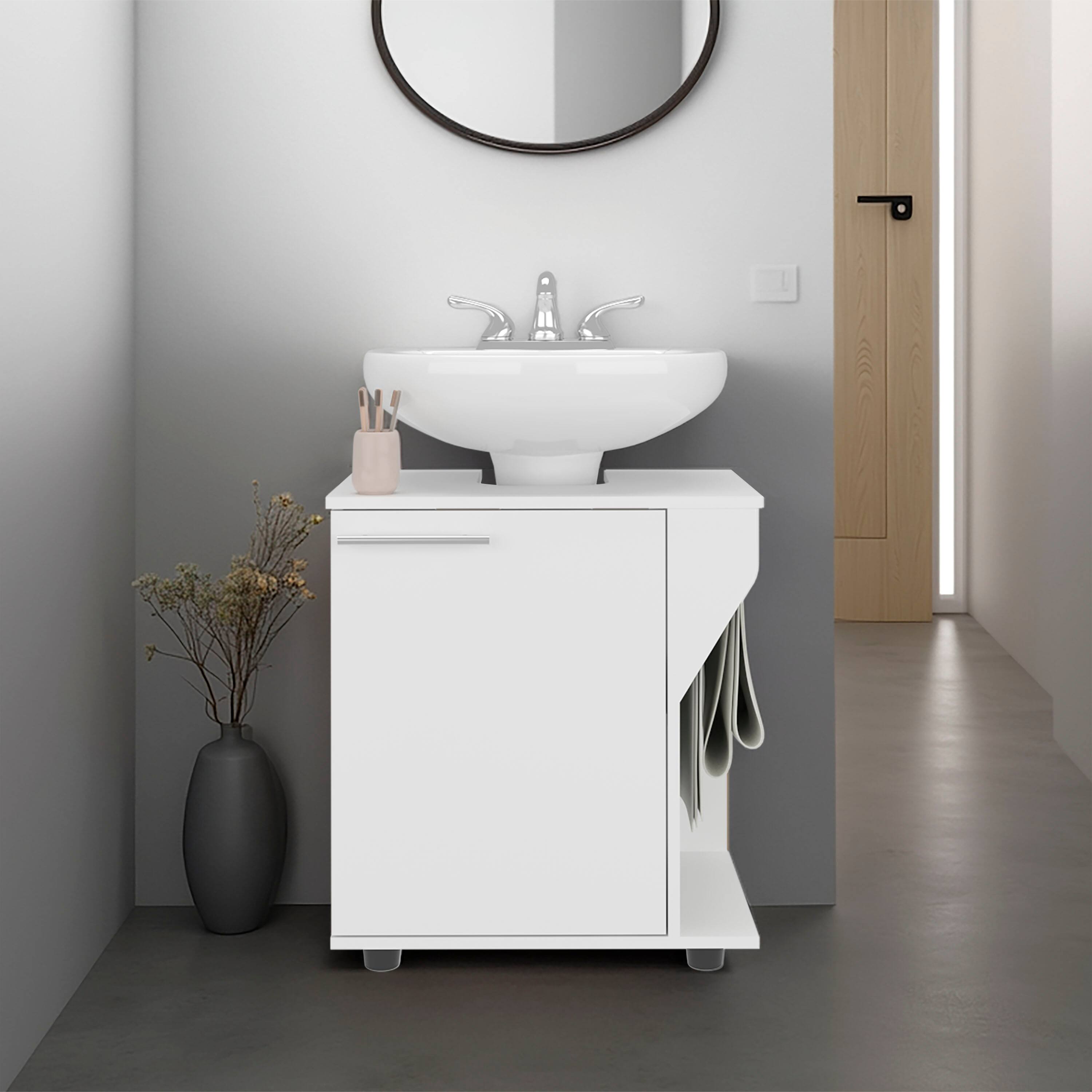 Front. TinyHomie - Phillips Freestanding Under Sink Cabinet Double Door Storage Open Back Wide Unit - White.