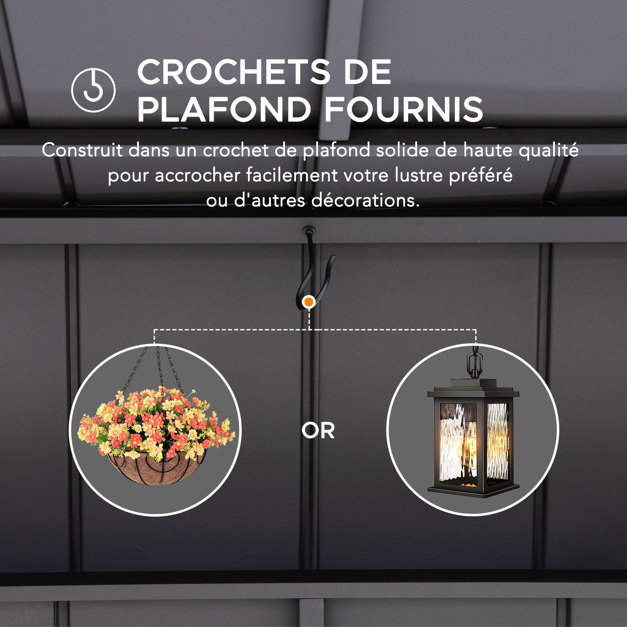 CROCHETS DE PLAFOND FOURNIS

Construit dans un crochet de plafond solide de haute qualité pour accrocher facilement votre lustre préféré ou d'autres décorations.