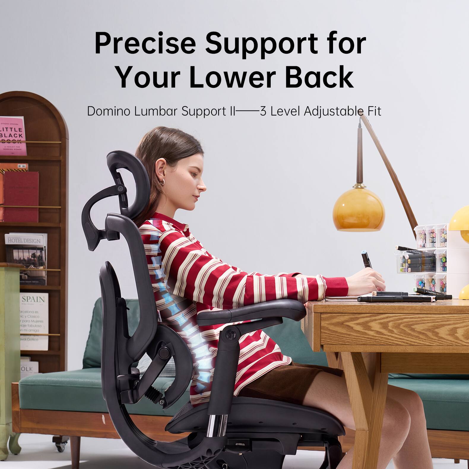 Precise Support for Your Lower Back  
Domino Lumbar Support II — 3 Level Adjustable Fit