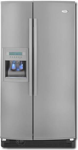 Front Standard. Whirlpool - 25.6 Cu. Ft. Side-by-Side Refrigerator with Thru-the-Door Ice and Water - Monochromatic Satina Stainless-Look.