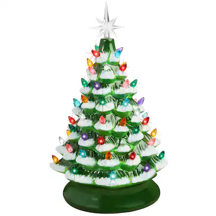 Front. Best Choice Products - Pre-Lit Ceramic Tabletop Christmas Tree with Lights- 15in - Frosted w/ Multicolored Lights.