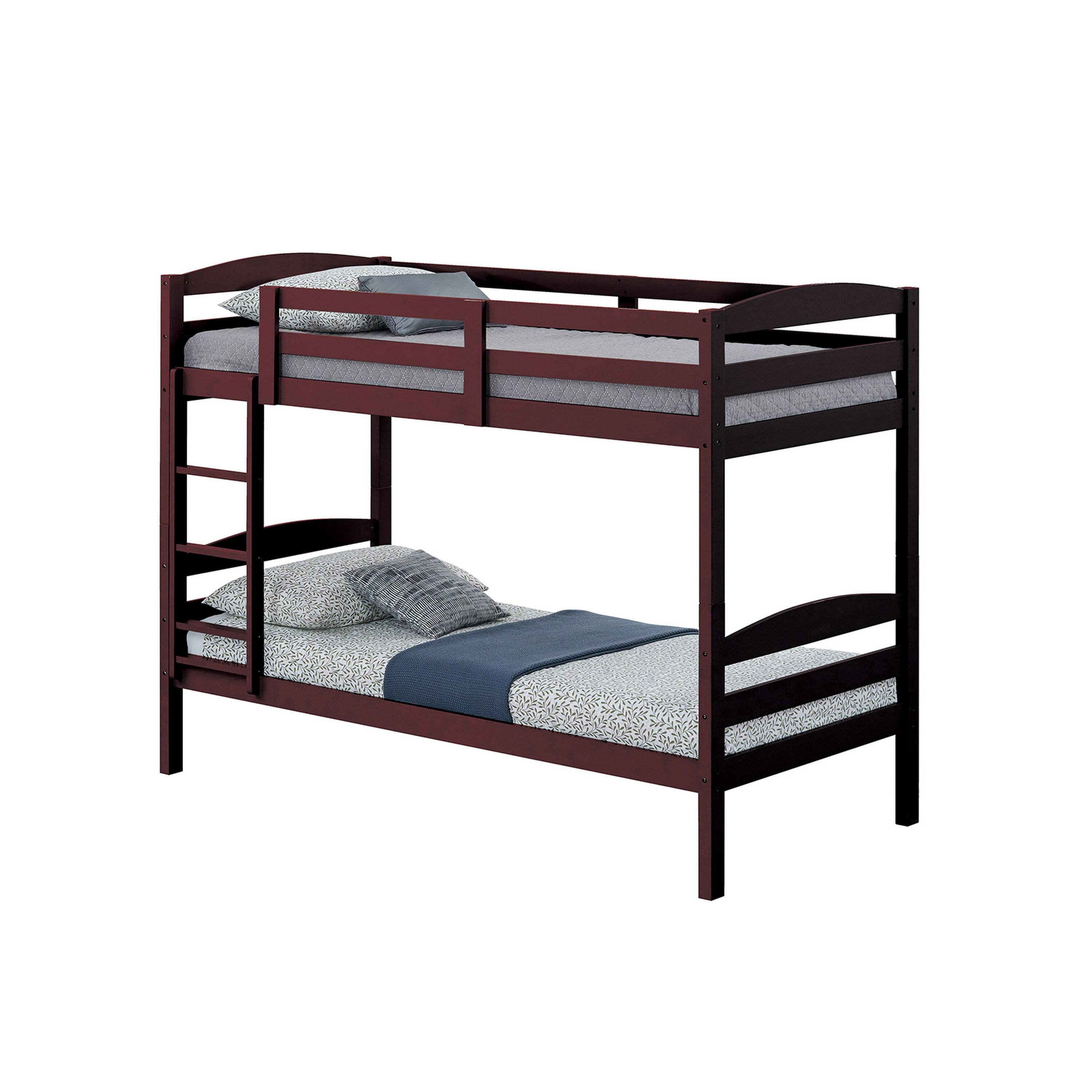 Alt View 1. Manhattan Lane - Sifa Twin Bunk Bed, Convenient Ladder, Arch Slat Design - Espresso Brown.