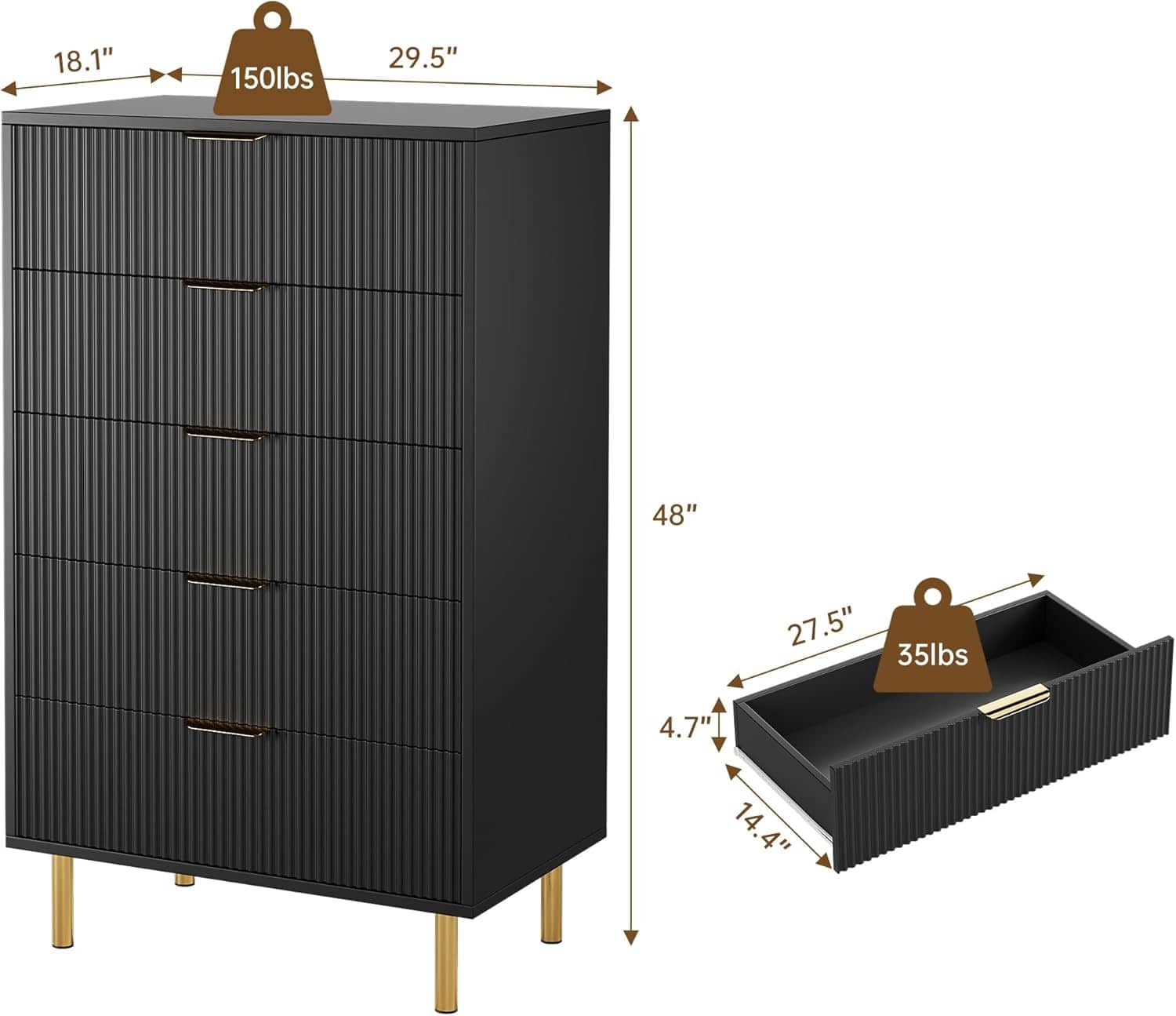 Homhougo - TV Stand, Entertainment Center, Modern Media Console for Living Room - Black