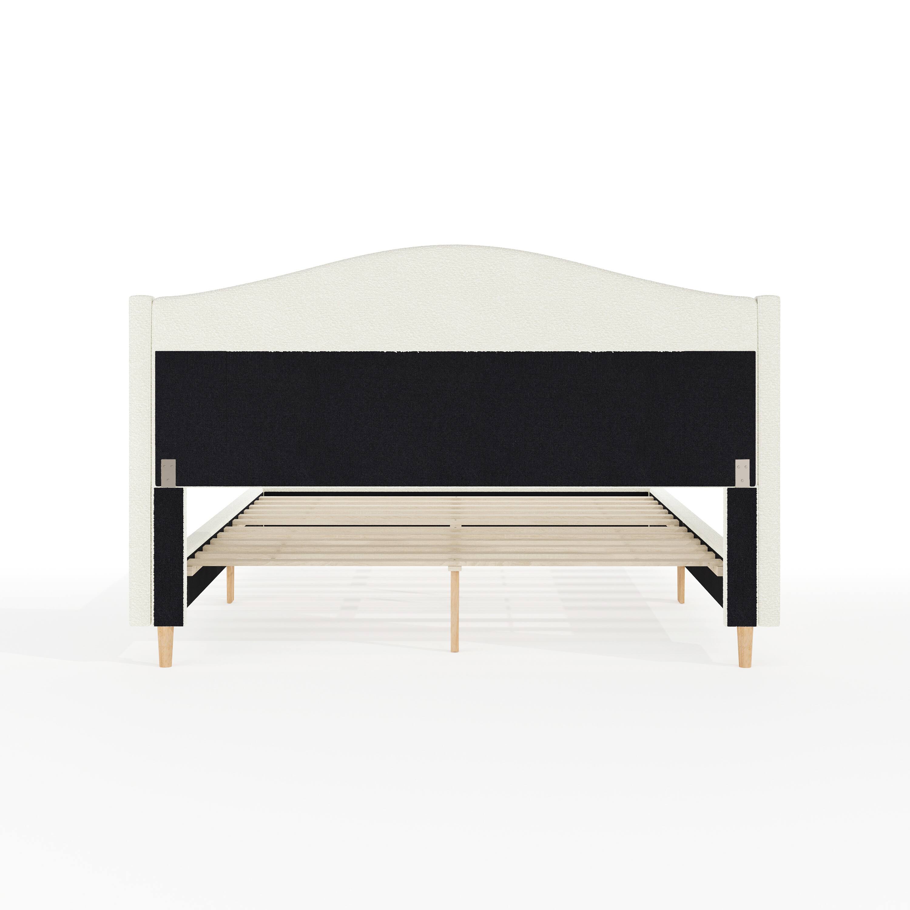 Alt View 7. Martha Stewart - Upholstered Platform Bed with Curved Headboard - Off-White Boucle/Light Beech Legs.