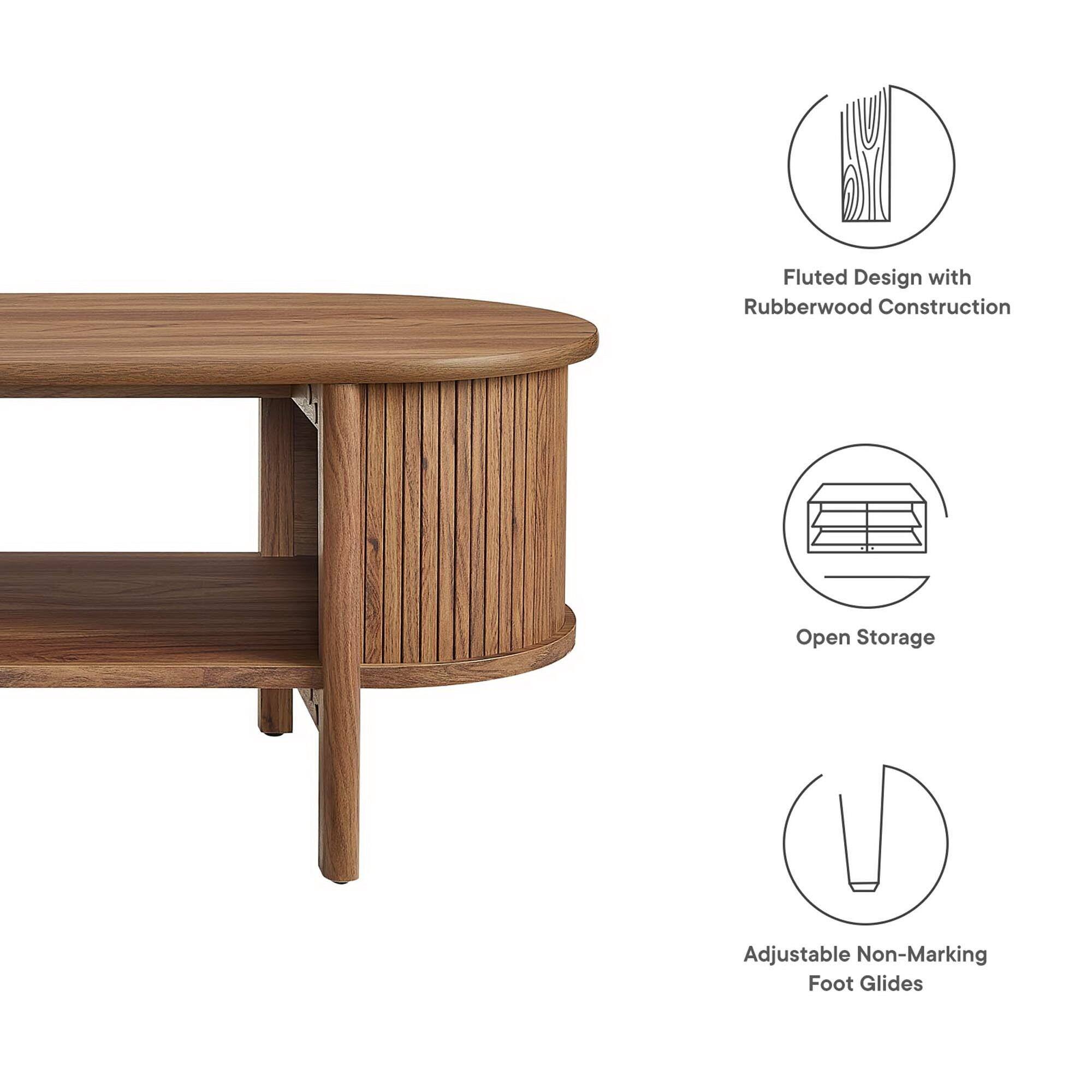 Fluted Design with Rubberwood Construction  
Open Storage  
Adjustable Non-Marking Foot Glides