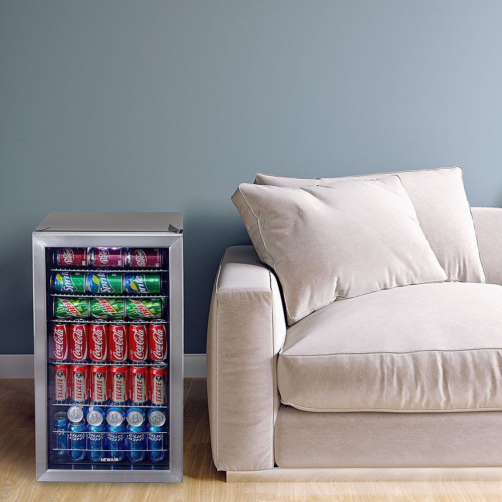 Left View: NewAir - 126-Can Beverage Cooler with Adjustable Shelves and 7 Temperature Settings for Kitchen, Game Room, and Home Office - Stainless Steel