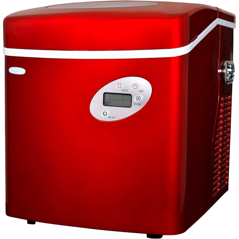 Left View: Newair | Compact Portable Ice Maker | 50 lbs. Daily | 3 Bullet Ice Sizes, Red