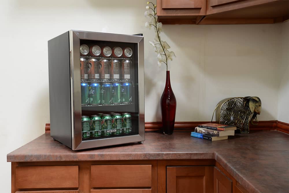Alt View 12. NewAir - 90-Can Freestanding Beverage Fridge, Compact with Adjustable Shelves and Lock - Stainless Steel.