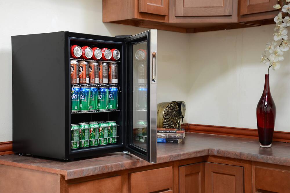 Alt View 13. NewAir - 90-Can Freestanding Beverage Fridge, Compact with Adjustable Shelves and Lock - Stainless Steel.