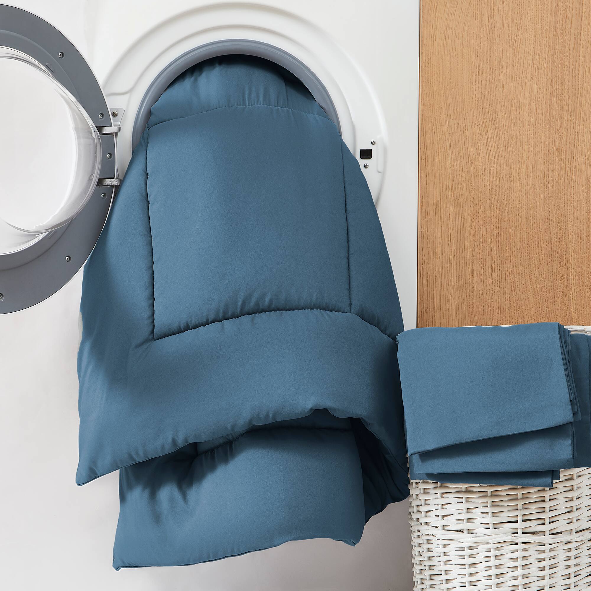Alt View 1. Sweet Home Collection - All Season Reversible Bed-in-A-Bag Solid Color Comforter & Sheet Set, Twin - Denim.