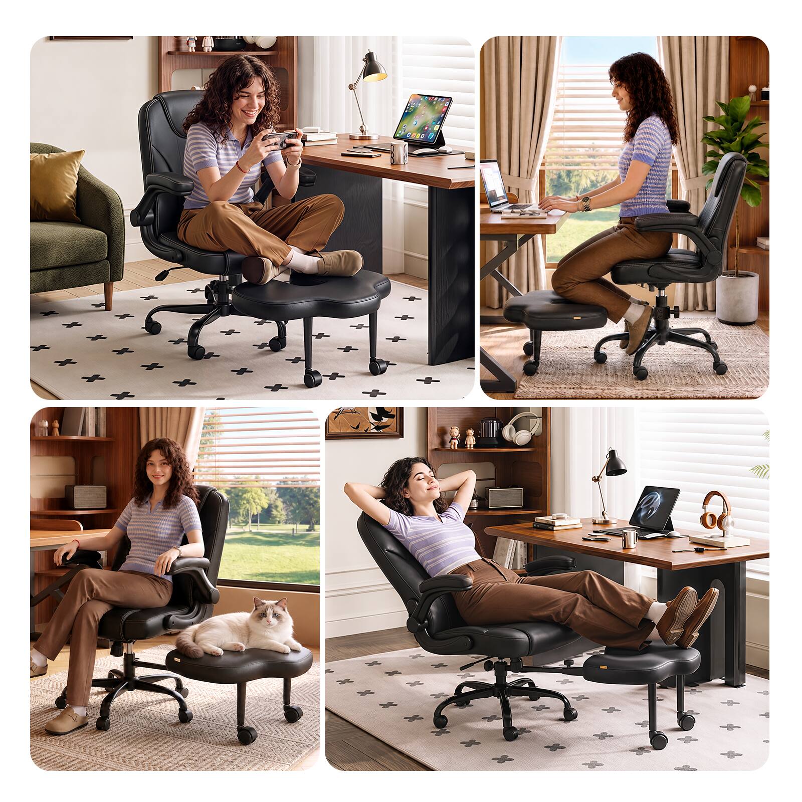 Back. Pinmoco - Under Desk Footrest, Office Chair Leg Rest, Cross-Legged Foot Rest for Home Office and Gaming - Black.