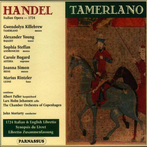 **HANDEL TAMERLANO**  
Italian Opera - 1724

**Cast:**
- **Gwendolyn Killebrew** - TAMERLANO (mezzo)
- **Alexander Young** - BAJAZET (tenor)
- **Sophia Steffan** - ANDRONICUS (mezzo)
- **Carole Bogard** - ASTERIA (soprano)
- **Joanna Simon** - IRENE (mezzo)
- **Marius Rintzler** - LEONE (bass)

**Continuo:**
- **Albert Fuller** - harpsichord
- **Lars Holm Johansen** - cello

**The Chamber Orchestra of Copenhagen**  
**John Moriarty** - conductor

**1724 Italian & English Libretto**  
**Synopsis du Livret**  
**Libretto Zusammenfassung**

**PARNASSUS**
