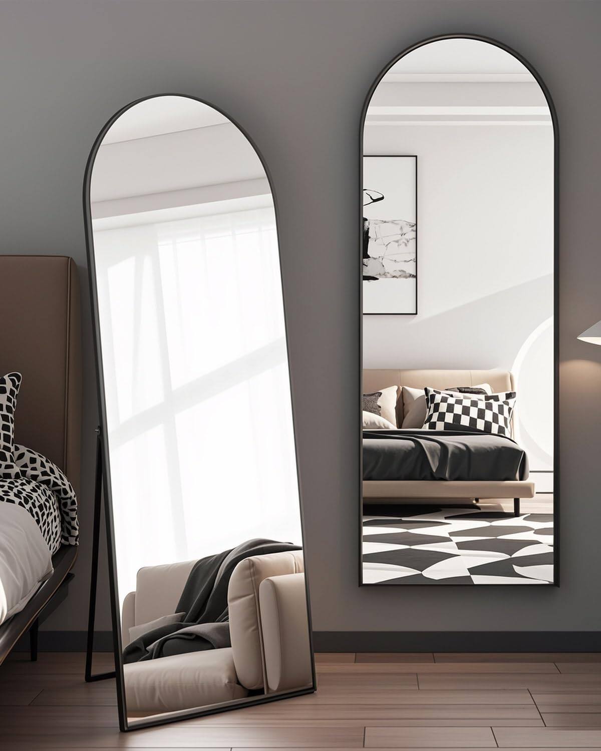Alt View 5. Hanke - Arched Full Length Mirror - Wall floor Mounted With Stand Shatter-proof Glass & Aluminum Frame Body Bedroom - 76"x34"gold 76"L x 34"W.