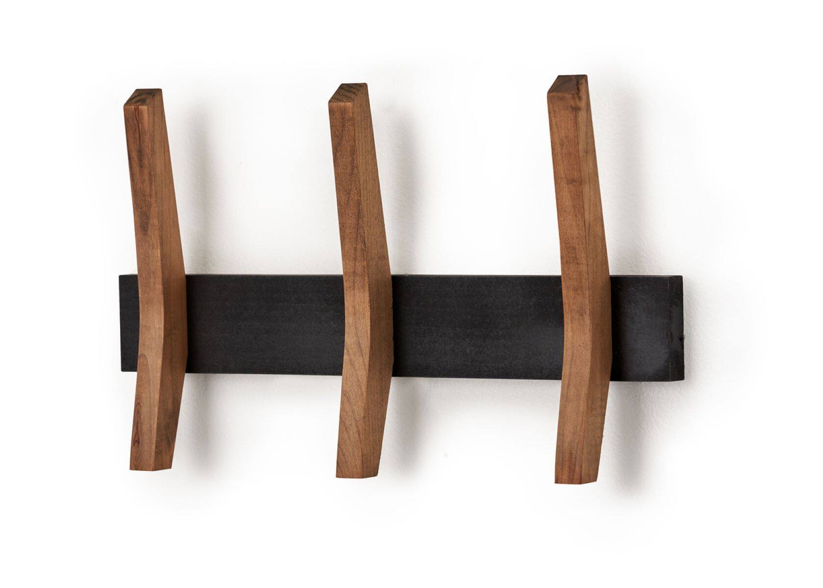Left. TRINITY - DRAKESTONE Mid-Century Coat Rack w/ 3 Wooden Hooks Black - Black.