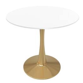 LeisureMod - Bristol 24" Round MDF/Sintered Stone Dining Table, Modern Pedestal Base - Scratch-Resistant Kitchen & Cafe Table - MDF - White