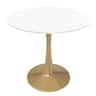 LeisureMod - Bristol 24" Round MDF/Sintered Stone Dining Table, Modern Pedestal Base - Scratch-Resistant Kitchen & Cafe Table - MDF - White