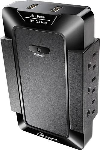 Front. Rocketfish™ - 6-Outlet 2-USB-Port Surge Protector.