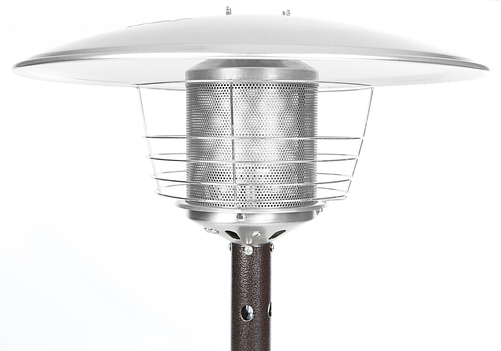 Left View: Hanover 7 ft. 42,000 BTU Pyramid Propane Patio Heater in Stainless Steel