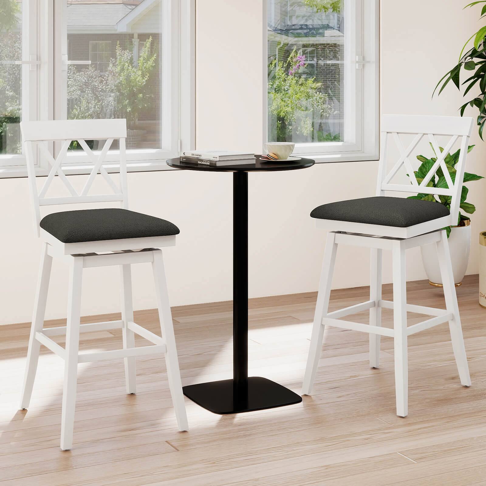 Alt View 1. Costway - 2 PCS 29" Bar Stool Wooden Chair with Contoured Backrest Swivel Padded Seat for Kitchen - Beige/Brown.