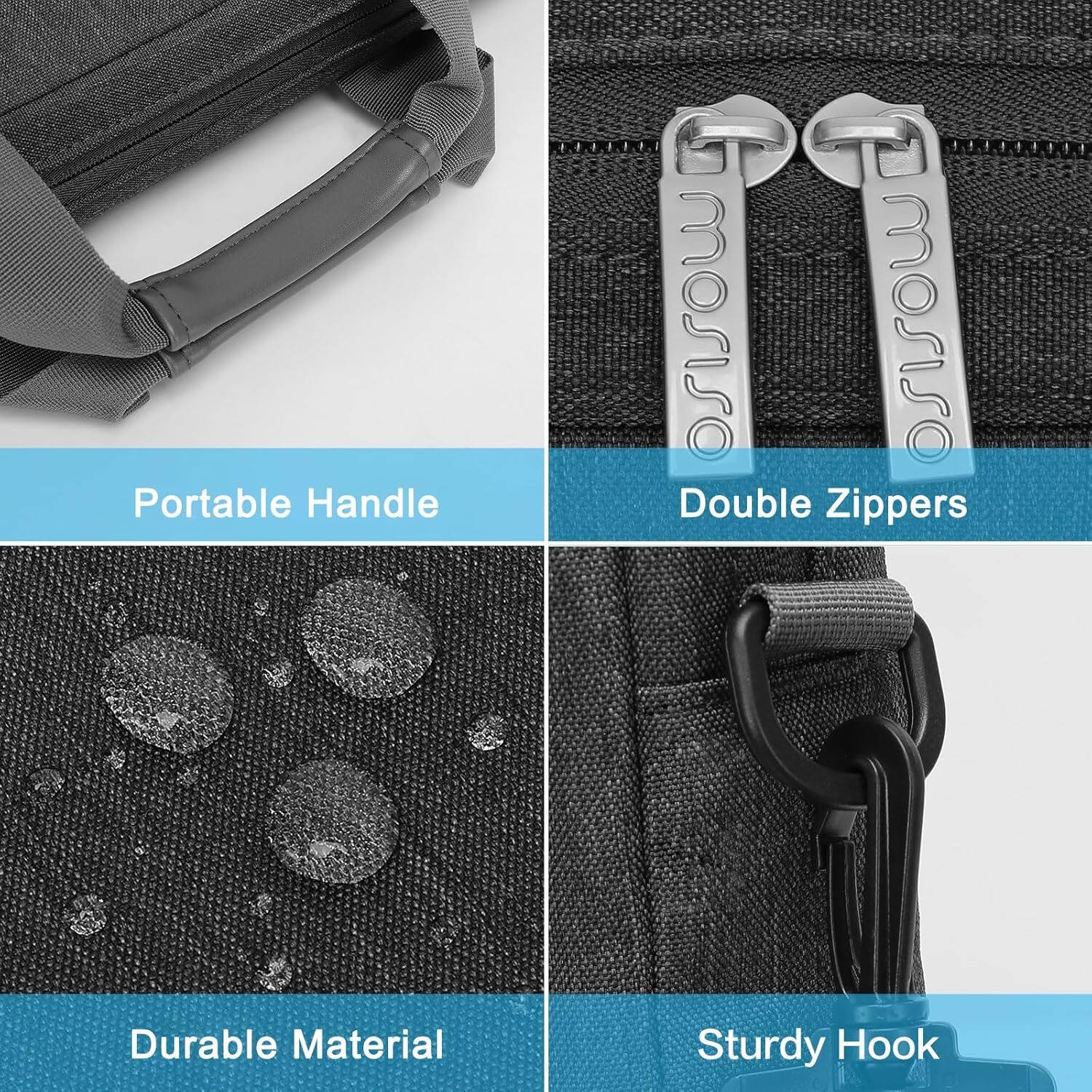 - Portable Handle
- Double Zippers
- Durable Material
- Sturdy Hook