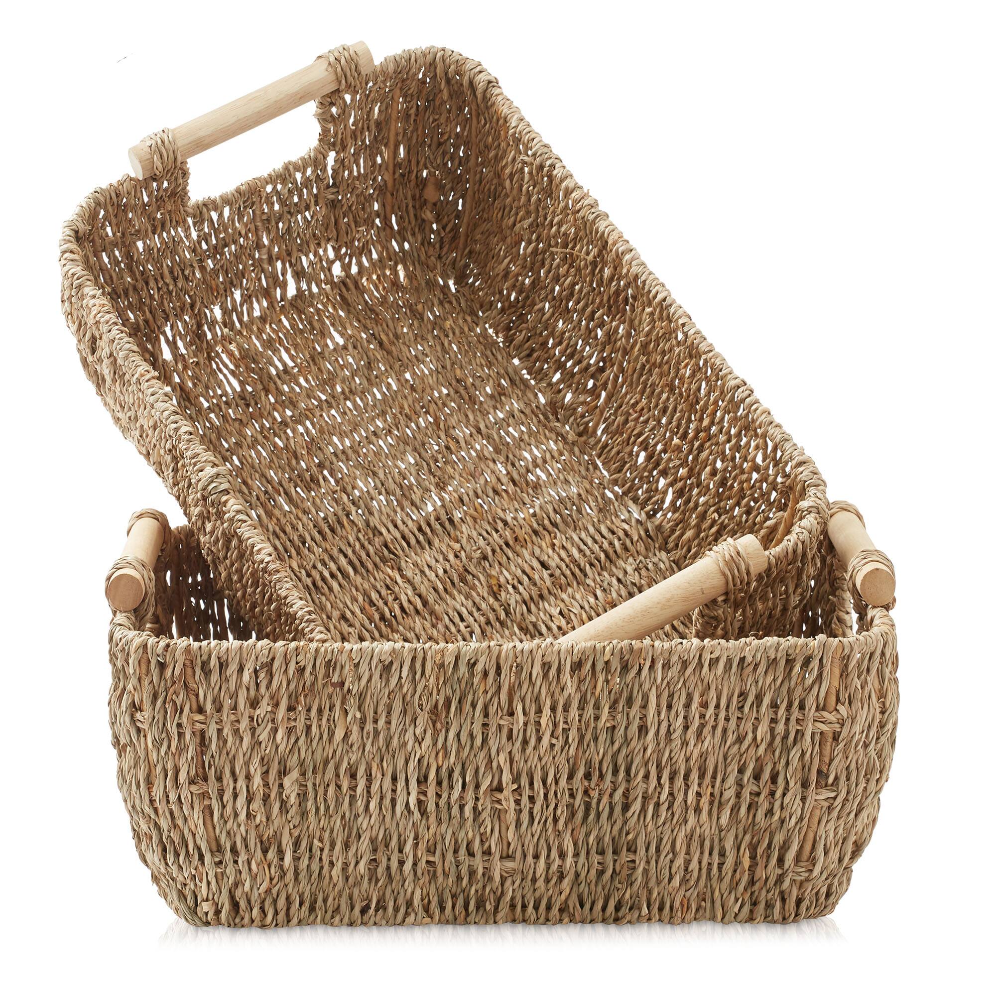 Alt View 6. Casafield - Hyacinth Seagrass Oval Storage Baskets with Wooden Handles - Woven Bins - Natural - Seagrass.
