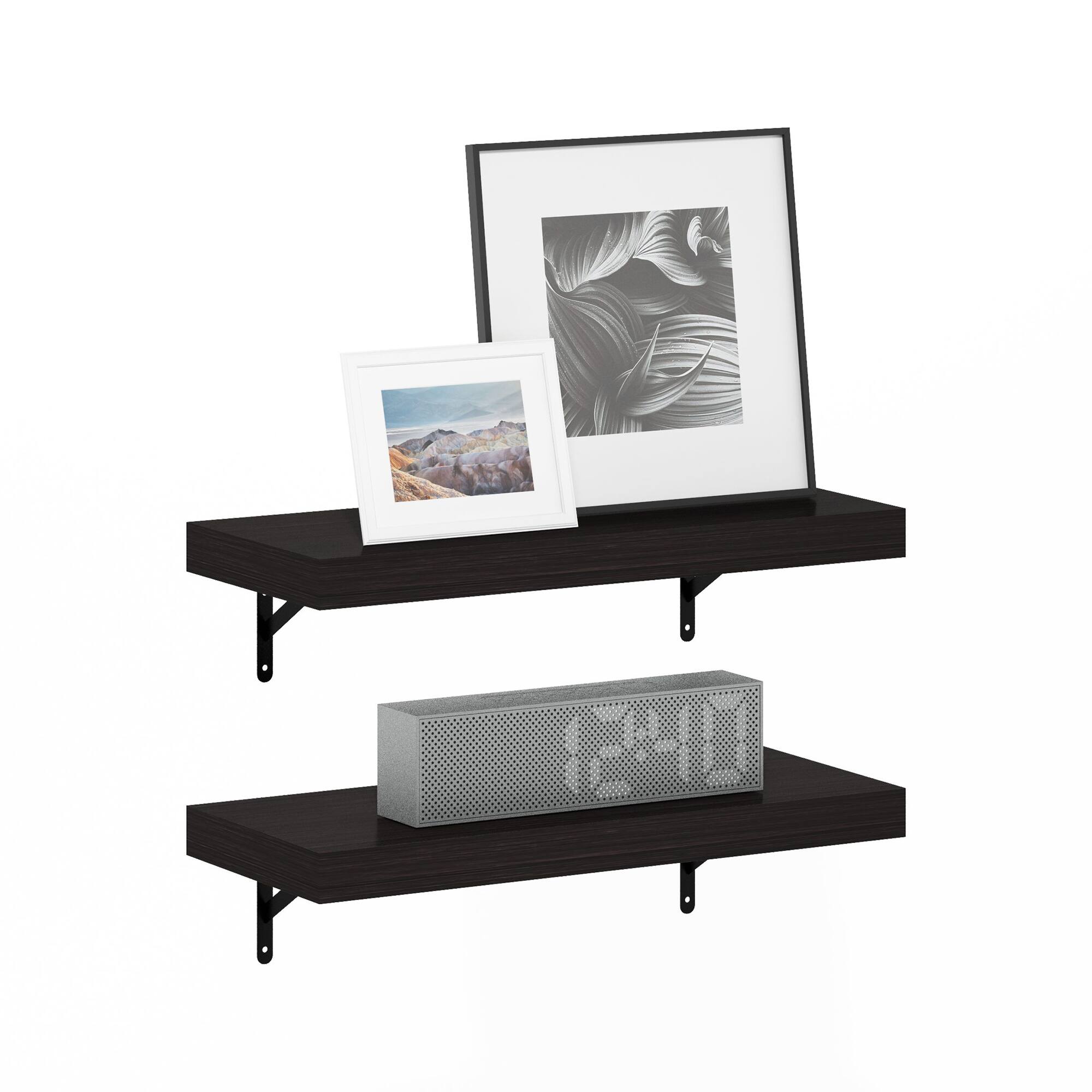 Alt View 3. Furinno - Tanna 22-Inch Wall Mounted Floating Display Shelves, Set of 2 - Tobacco Oak.