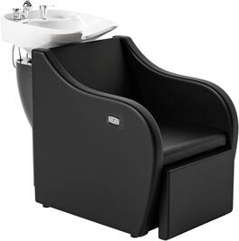 Winado - Shampoo Sink for Salon, Hair Wash Chair with Electric Footrest and Deep Bowl for for Barbershop, Beauty Salons, Tattoo - Black & White