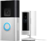 Ring - Essential Security Set with Battery Doorbell Plus and Indoor Cam - Satin Nickel and White